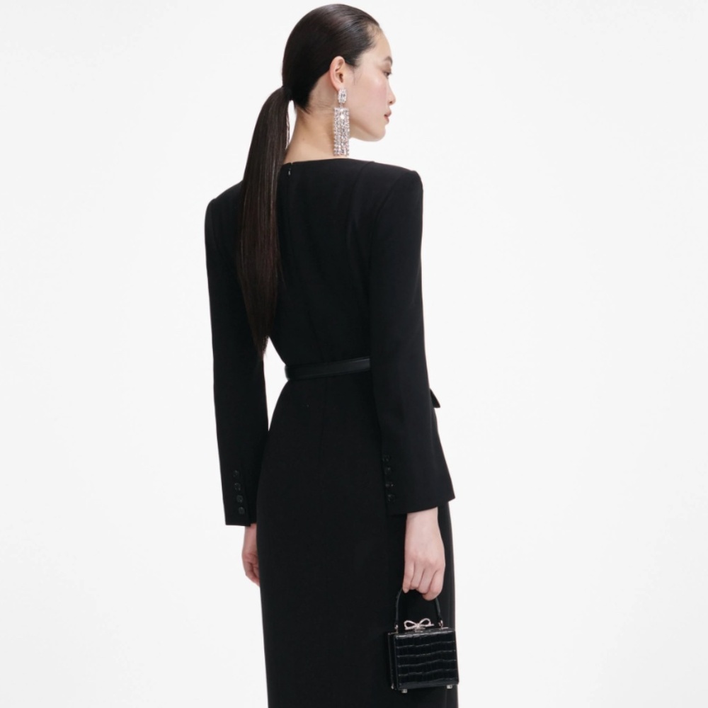 self-portrait Black Tailored Crepe Midi Dress - US4 - MSRP $715 - NWT - Picture 3 of 8